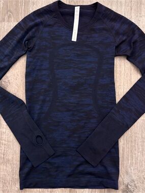 Lululemon Women’s Swiftly Tech Long Sleeve Black Blue Athletic Top Size 4